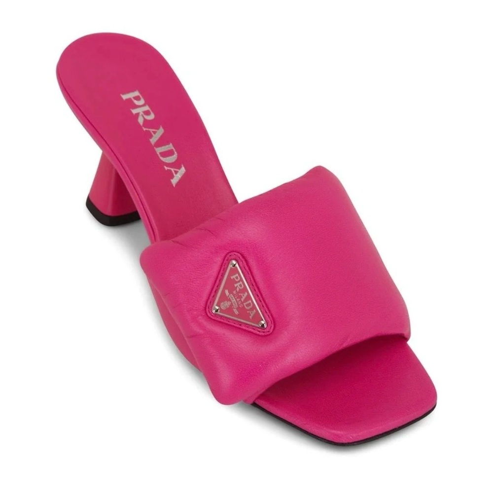 Prada Bold Hot Pink Leather Slide Heels - Picture 3 of 3